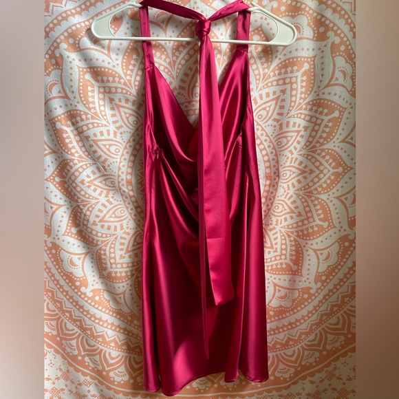 New Canton Walker cowl neck satin halter minidress in rose size M - Picture 3 of 6